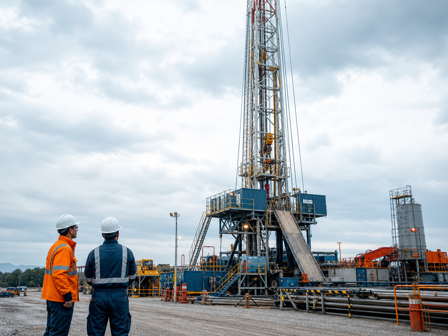 Ingenieros frente a un taladro de perforación onshore